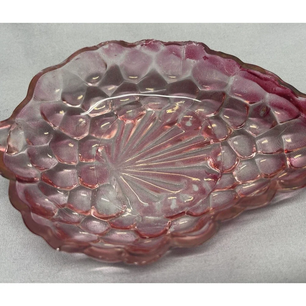 Vintage Anchor Hocking Grape Cluster Candy Mint Trinket Dish Translucent Purple